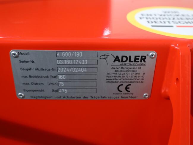 2026 Adler K600 180cm Veegmachine ADV1138 | Aanbouwdelen | Veegmachine / Borstel
