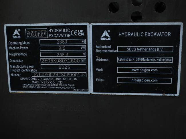 2026 SDLG E620HEV Elektrische minigraver DV1609 | Graafmachine | Minigraver